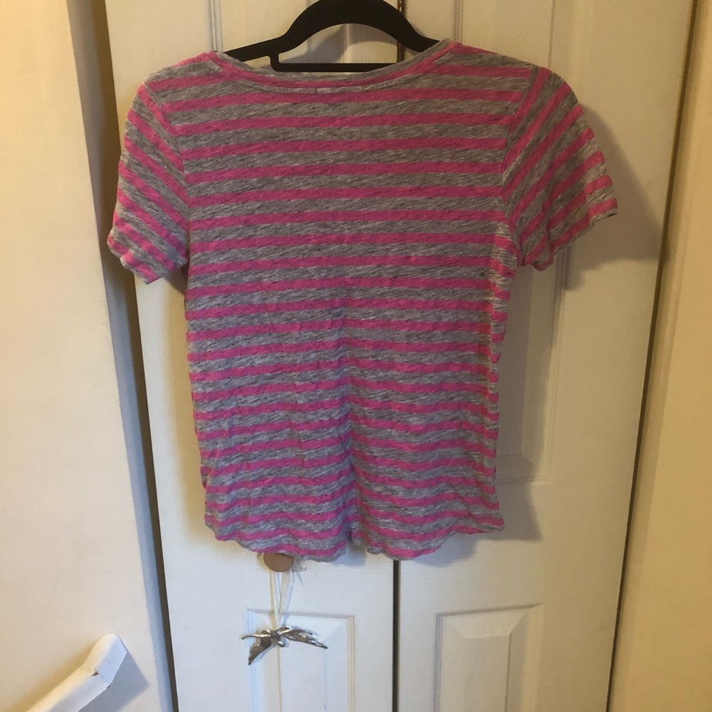 J Crew Gray and Pink Striped Linen Tee - Picture 4 of 4